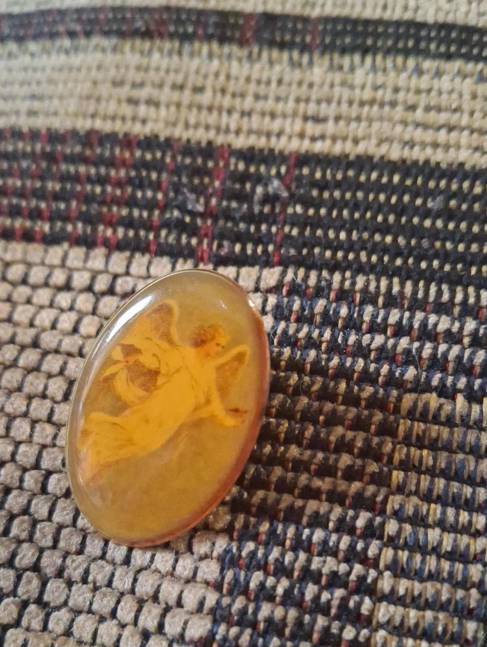 Vintage Yellow Angel Motif Brooch Oval Women’s Pin